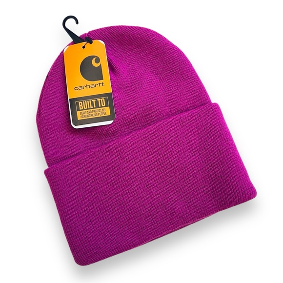 New CARHARTT Knit Cuffed Beanie Model A18-P37 Magenta OS - Picture 6 of 8